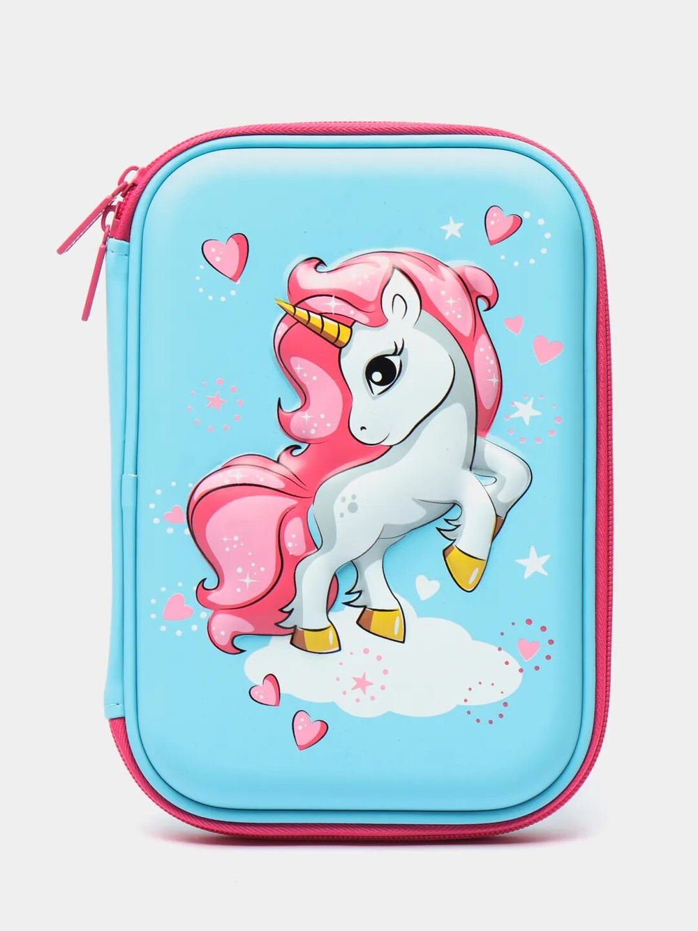 Пенал Единорог школьный в школу для девочек с 3д рисунком на молнии,  голубой