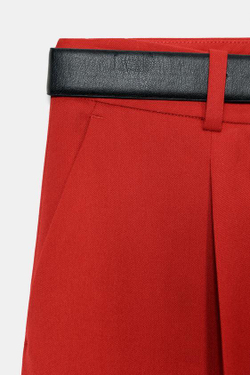 ZARA ПРЯМЫЕ БРЮКИ С ПОЯСОМ, ТЕМНО-РОЗОВЫЙ