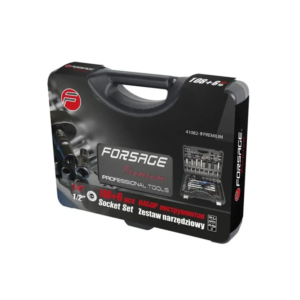 Набор инструментов 108+6пр. Premium 1/4''1/2(12гр.) 1/2''(17,19,21мм-6гр.) Forsage F-41082-9 PREMIUM