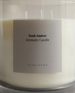 Zara Home Свеча ароматическая Dark Amber 620 г, растительный воск, аромат восточный древесный, Коричневый