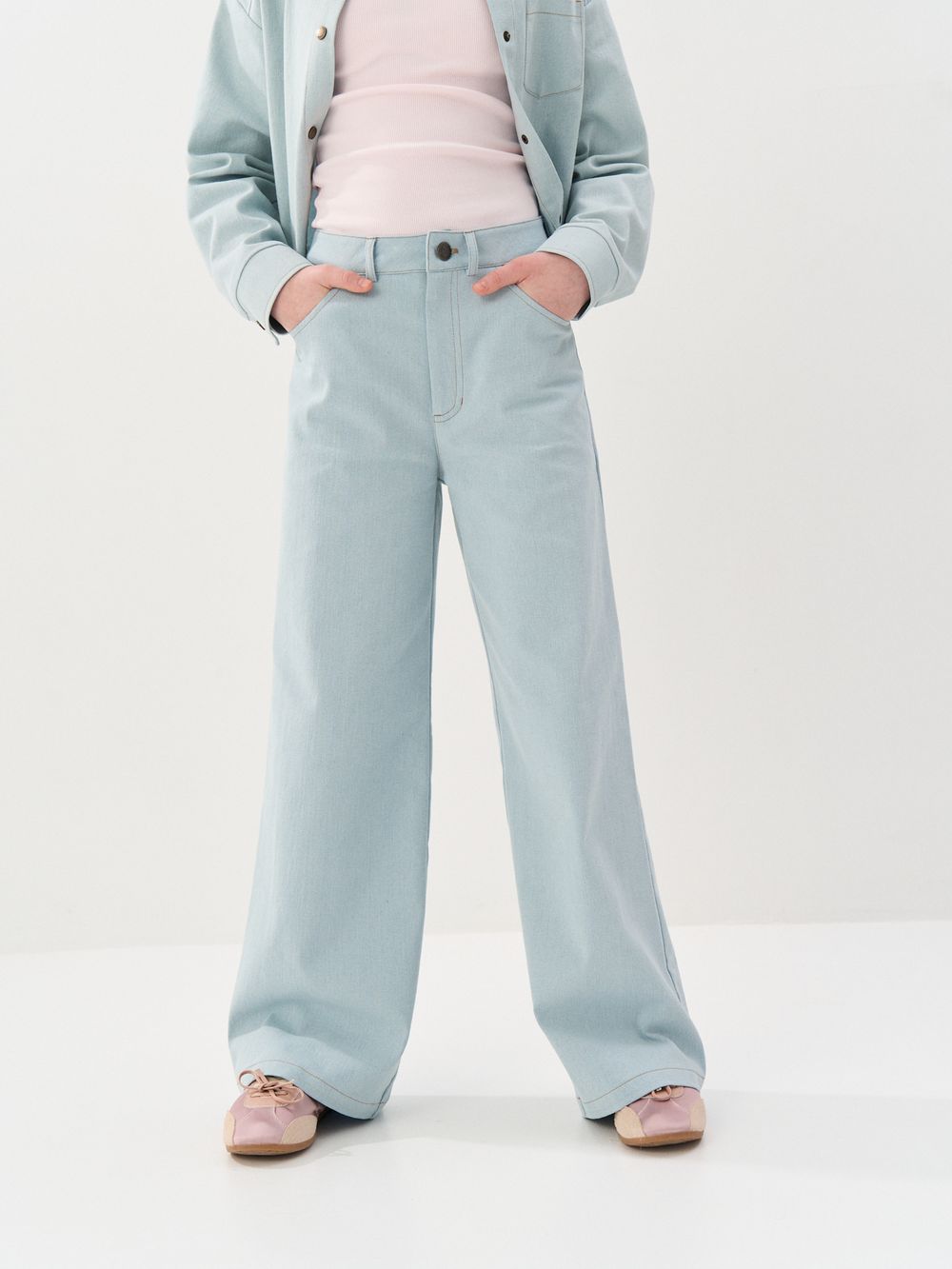 Брюки палаццо джинсовые "Серо-голубые" 7+