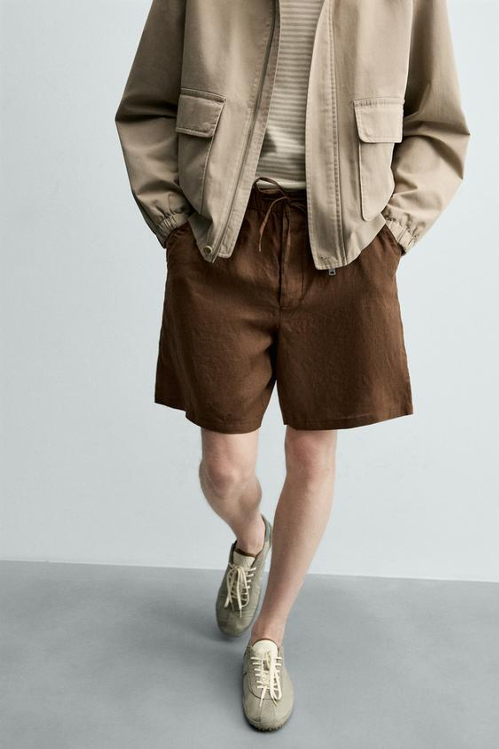 ZARA ШОРТЫ RELAXED FIT ИЗ 100% ЛЬНА, КОРИЧНЕВЫЙ