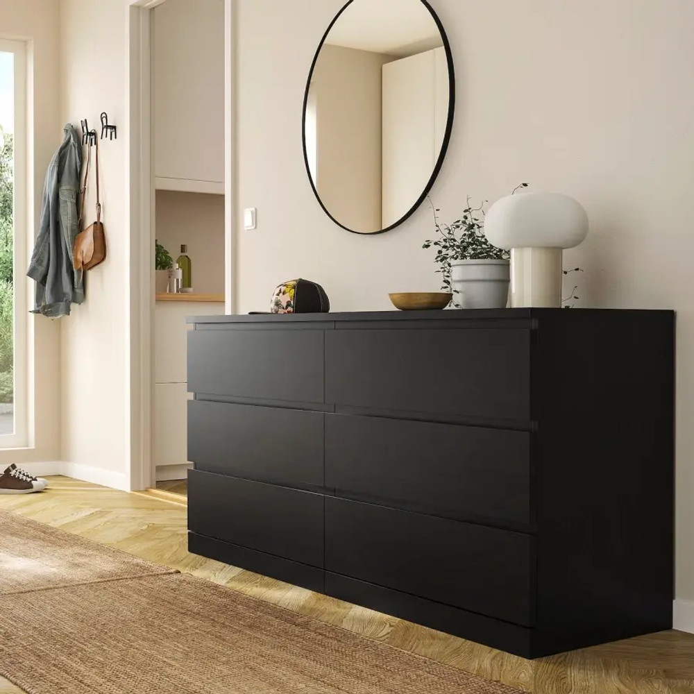 Комод с 6 ящиками - IKEA MALM, 160x78х48 см, черно-коричневый МАЛЬМ ИКЕА