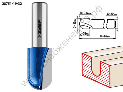 ЗУБР 19x32мм, радиус 9.5мм, фреза пазовая галтельная