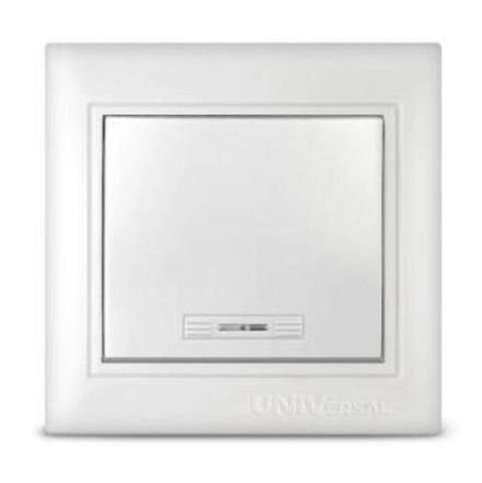 Выключатель одноклавишный с подсветкой "UNIVersal" серия "Севиль", с/у, 10А, 220В, белый (еврослот)