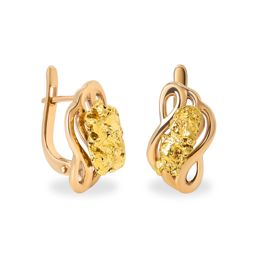 Серьги из красного золота 585 пробы с самородками