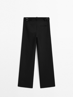 Massimo Dutti Брюки из струящейся ткани со средней посадкой и пряжками, черный