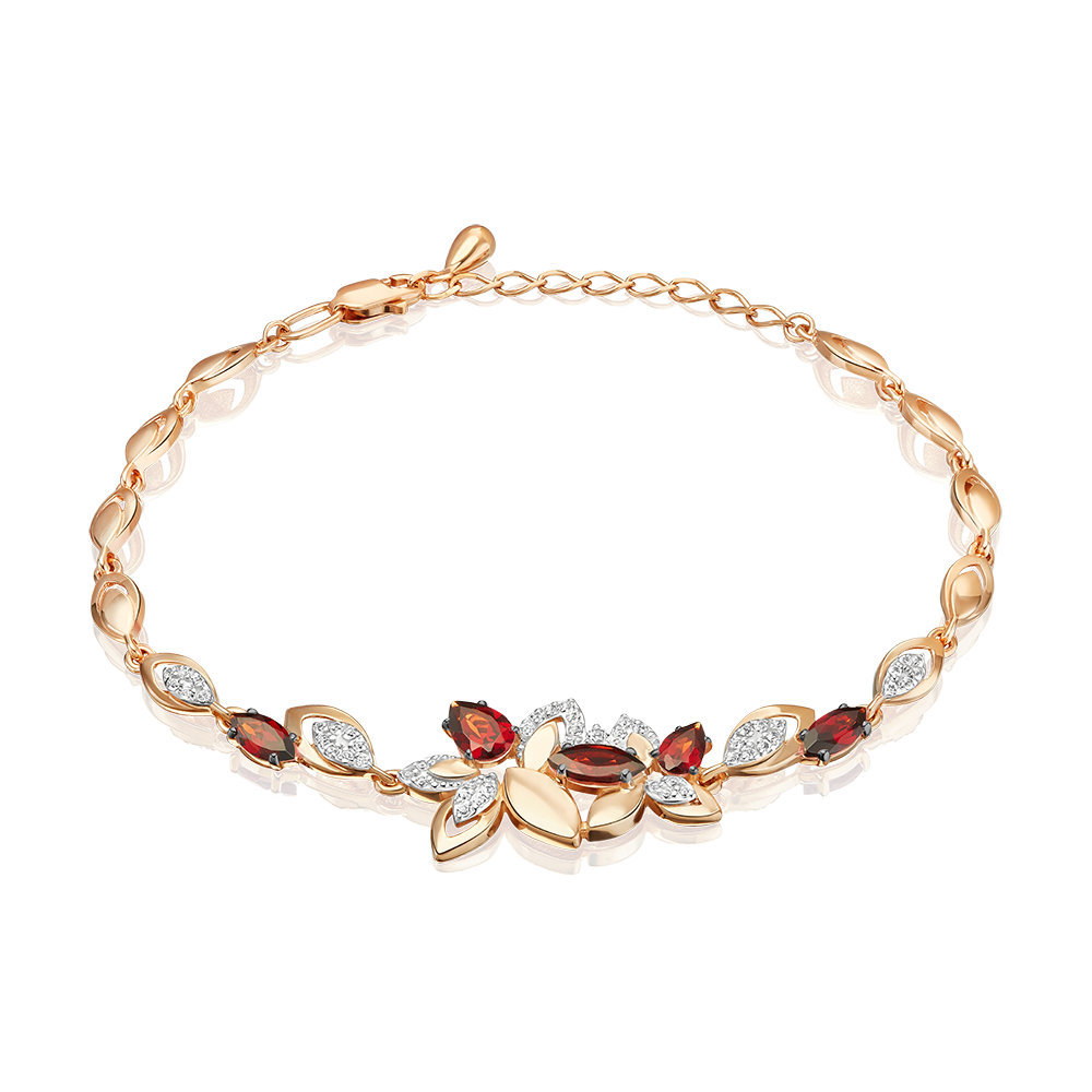 Браслет «Осенний вальс» из красного золота с гранатами и натуральными топазами white