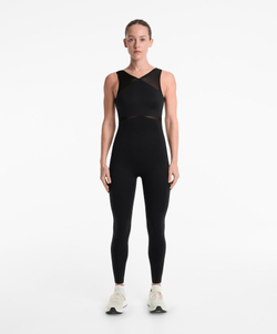 Oysho Длинный комбинезон Perfect-Adapt без рукавов с сетчатыми вставками, черный