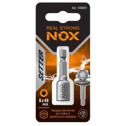 Бита (ключ-насадка магнит)  8х48мм, 1шт карта  NOX NUT SETTER 558001