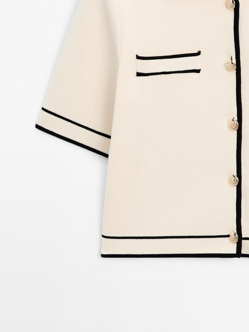 Massimo Dutti Кардиган с короткими рукавами и пуговицами, натуральный/кремовый