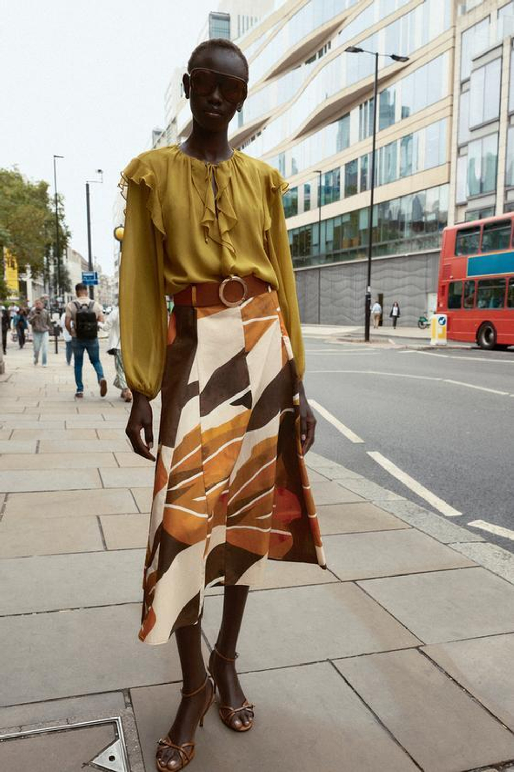 ZARA ЮБКА ИЗ ПОПЛИНА С ПРИНТОМ И РЕМНЕМ, РАЗНОЦВЕТНЫЙ