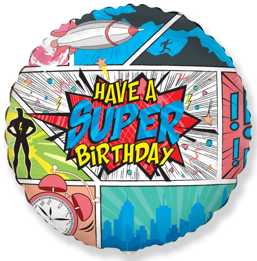 Фольгированный шар круг , Happy Birthday, комиксы 46 см