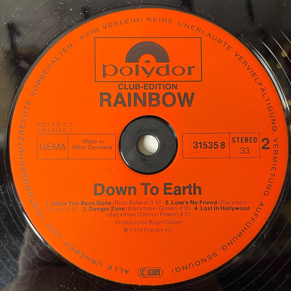 Винтажная виниловая пластинка LP Rainbow Down To Earth (Germany 1979)