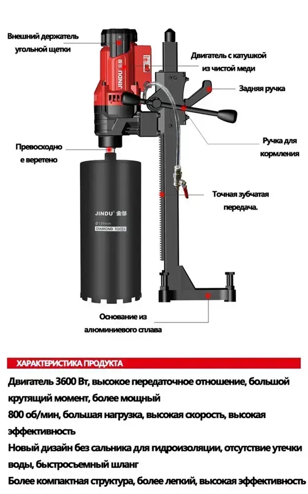 JINDU алмазное сверление бетона Z1Z-9235 3600 Вт