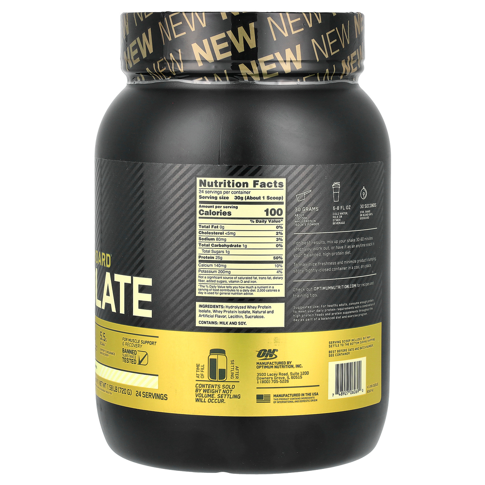 Optimum Nutrition, Gold Standard 100% Isolate, со вкусом ванили, 720 г (1,58 фунта)