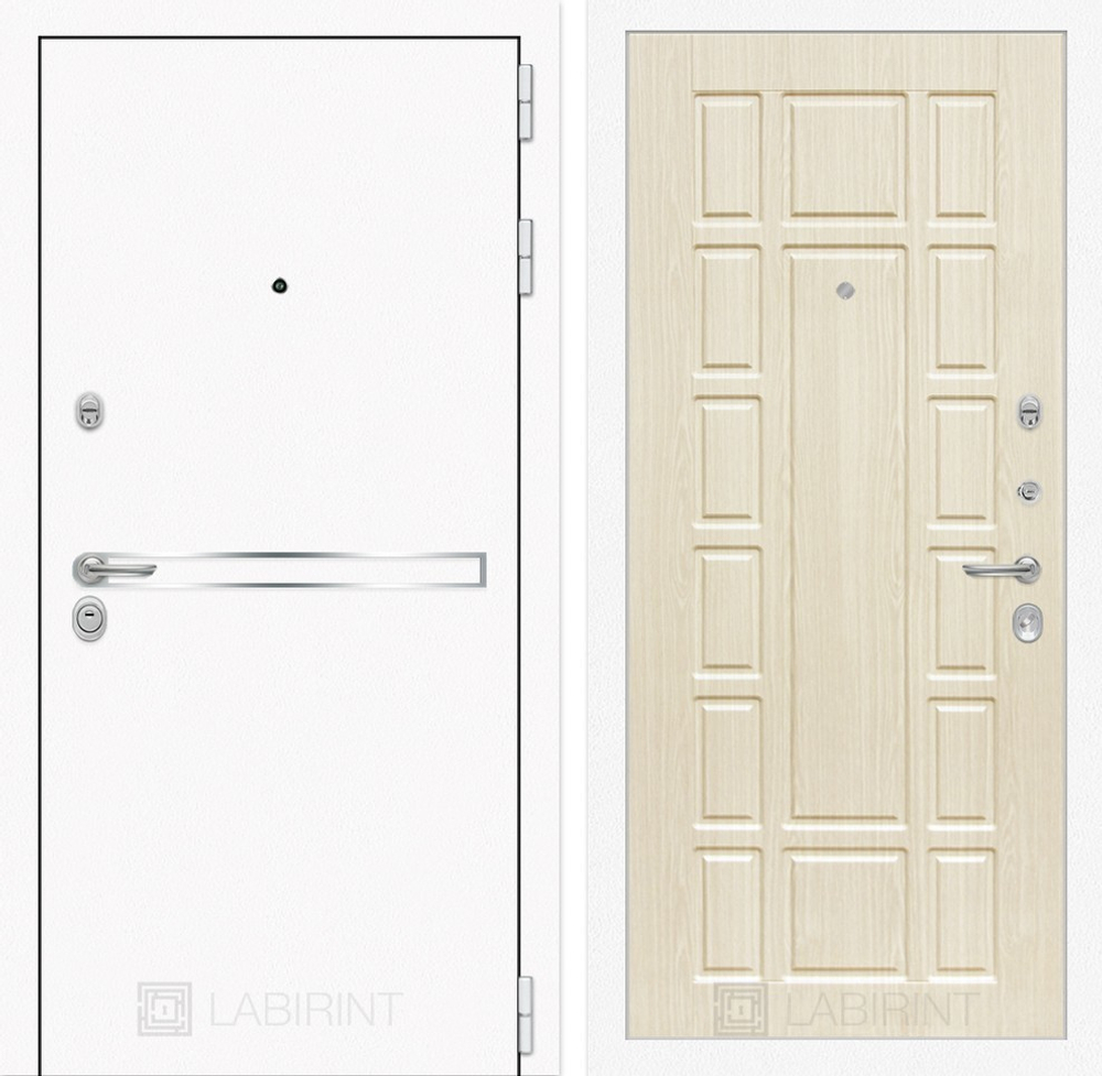 Входная металлическая дверь Лабиринт Лайн Вайт (Line White) 12 Беленый дуб (Белые входные двери)