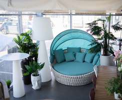 Круглый лаунж-диван со складным навесом Samui, бежевый/бирюзовый