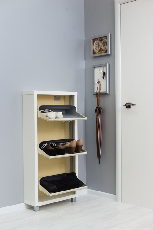 Обувница в прихожую компактная для обуви Люкс 3 белое стекло белая