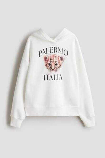 H&M Толстовка оверсайз с капюшоном и принтом, белый