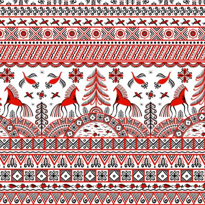 Лошади, птицы, ель - символ благополучия, удачи. Мезенская роспись. (Дизайнер Irina Skaska)