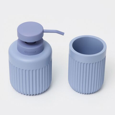 Набор для ванной из 2 голубых предметов: дозатор, стакан (Цвет: не задано)