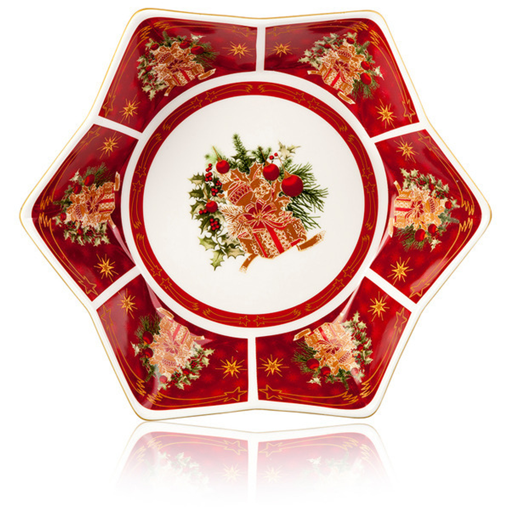 Блюдо-звезда 30см Новогодние праздники красное Lamart