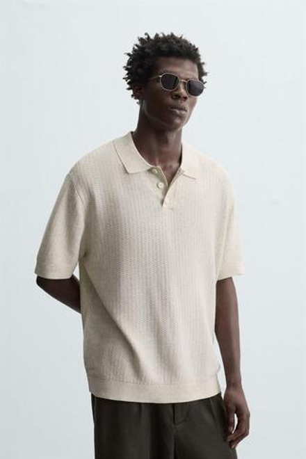 ZARA ПОЛО РЕЛЬЕФНОЙ ВЯЗКИ, БЕЖЕВЫЙ