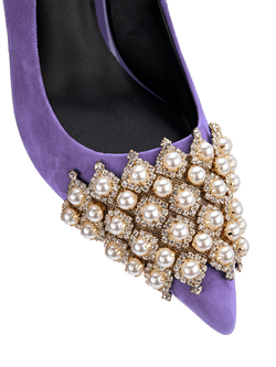 Женские туфли сиреневые с жемчугом