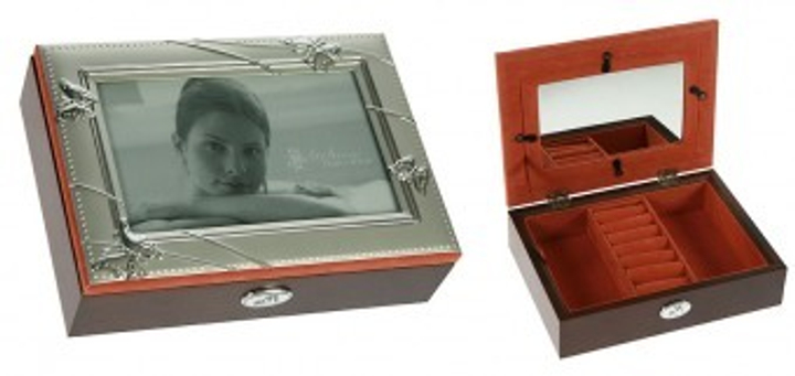 Шкатулка-фоторамка ювелирная "Moretto", 4 бабочки, внутри персиковый, дерево, цвет коричневый