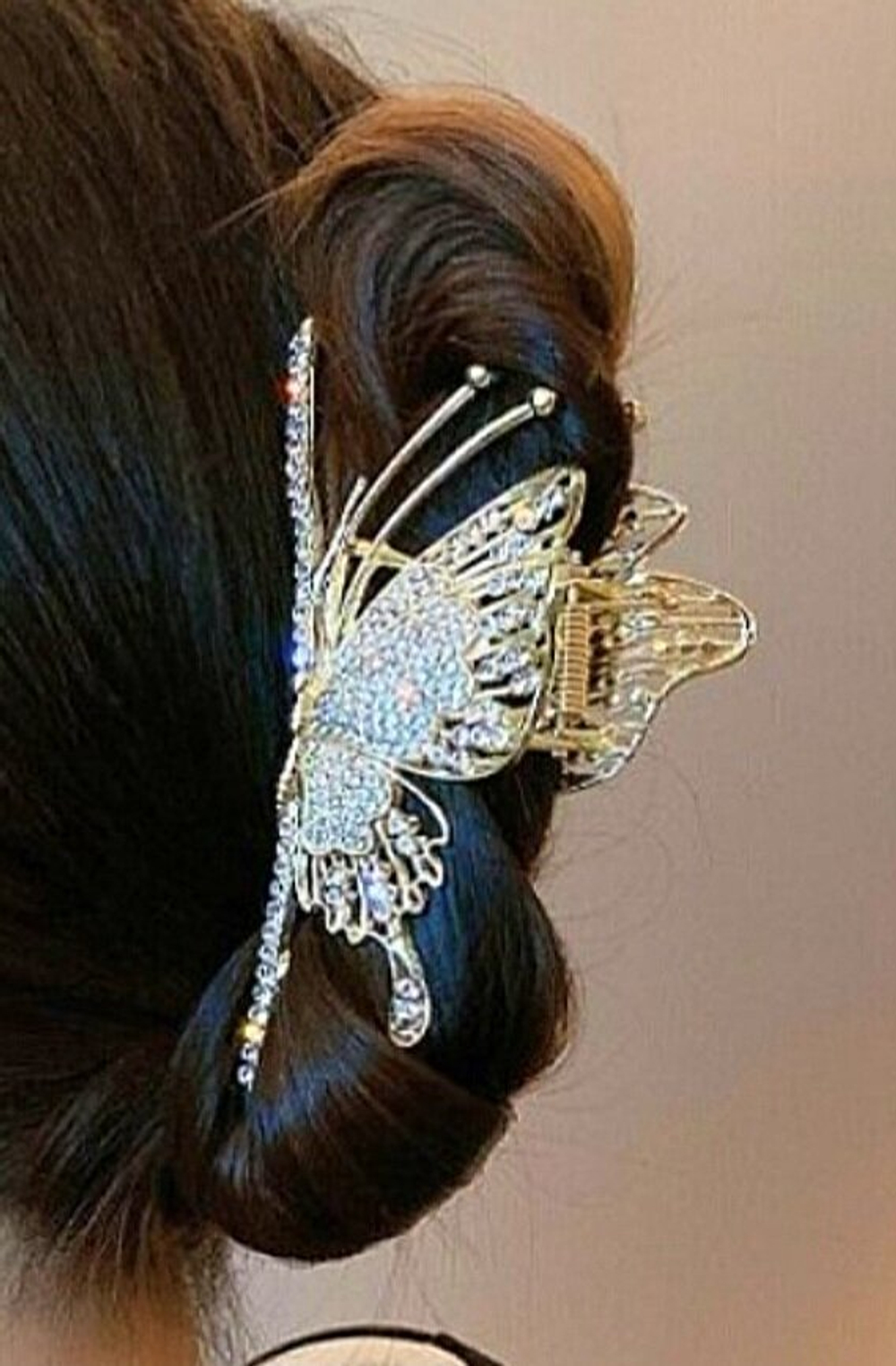 Заколка Краб "Бабочка" со стразами. Металл. Золото. Усиленная.Для волос.