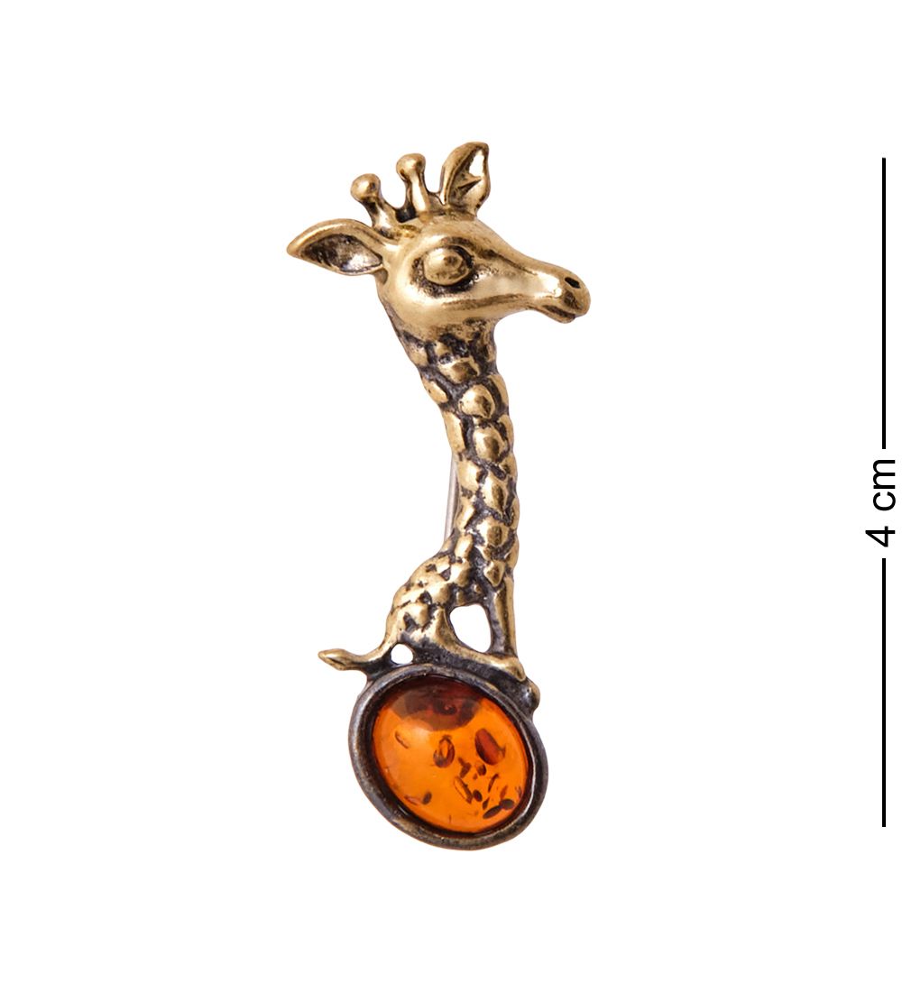 AM-3439 Брошь «Жирафик Ива» (латунь, янтарь)