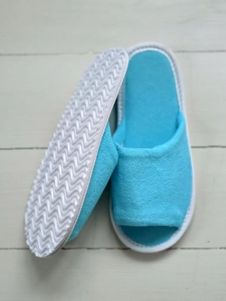 Тапочки махровые голубые, открытый нос