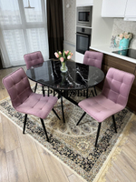 Круглый стеклянный раздвижной стол "Черный оникс" и стулья "ГУЧИ" пыльная роза