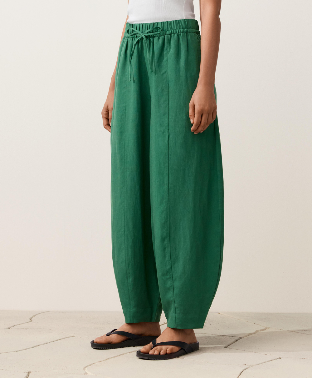 OYSHO Брюки-баллоны из смеси лиоцелла и 24% льна со швами, изумрудно-зеленый