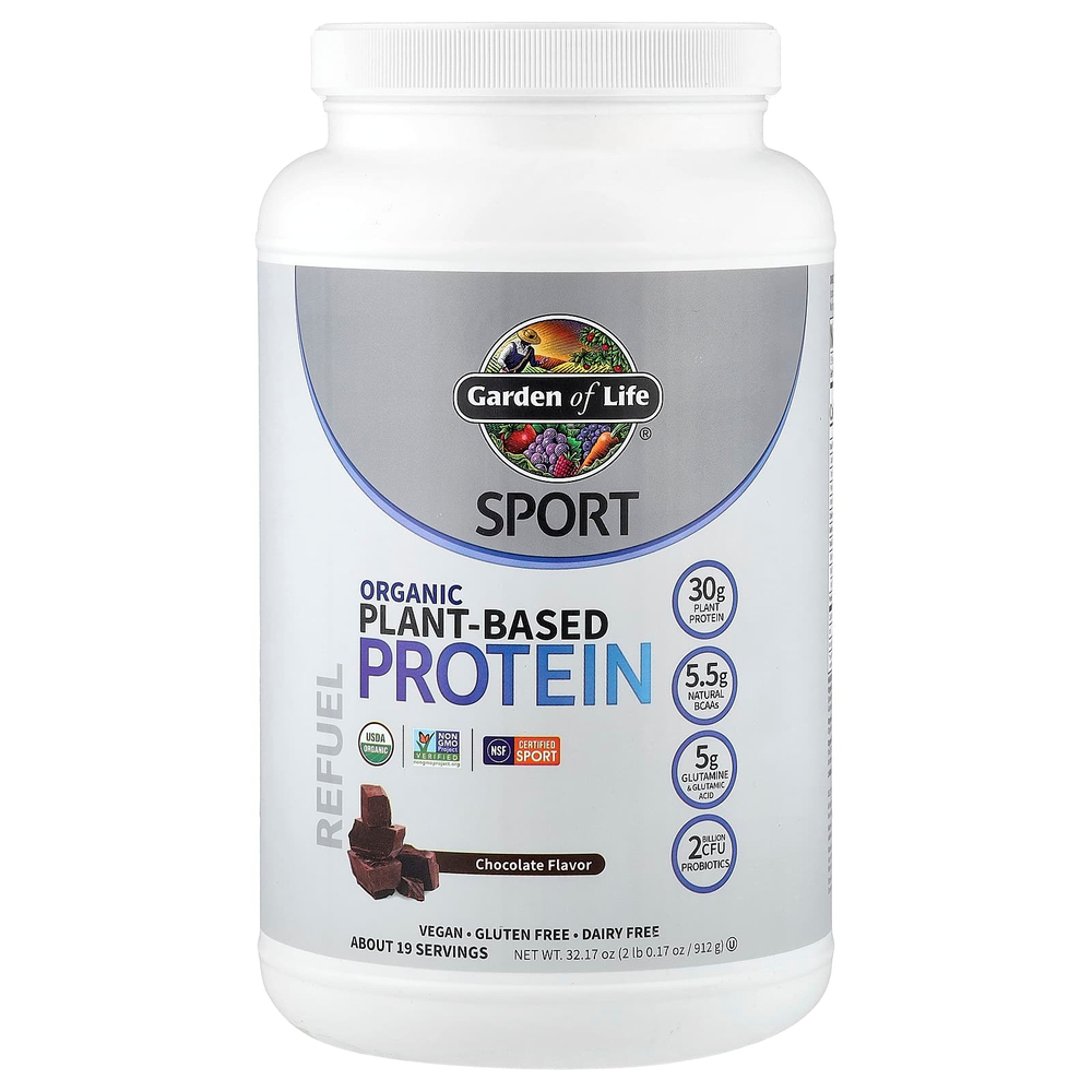 Garden of Life, Sport, органический растительный протеин, шоколад, 912 г (2 фунта)