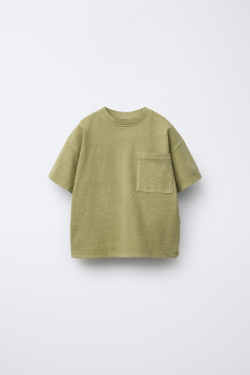 ZARA ФУТБОЛКА GARMENT DYE С КАРМАНОМ, ХАКИ