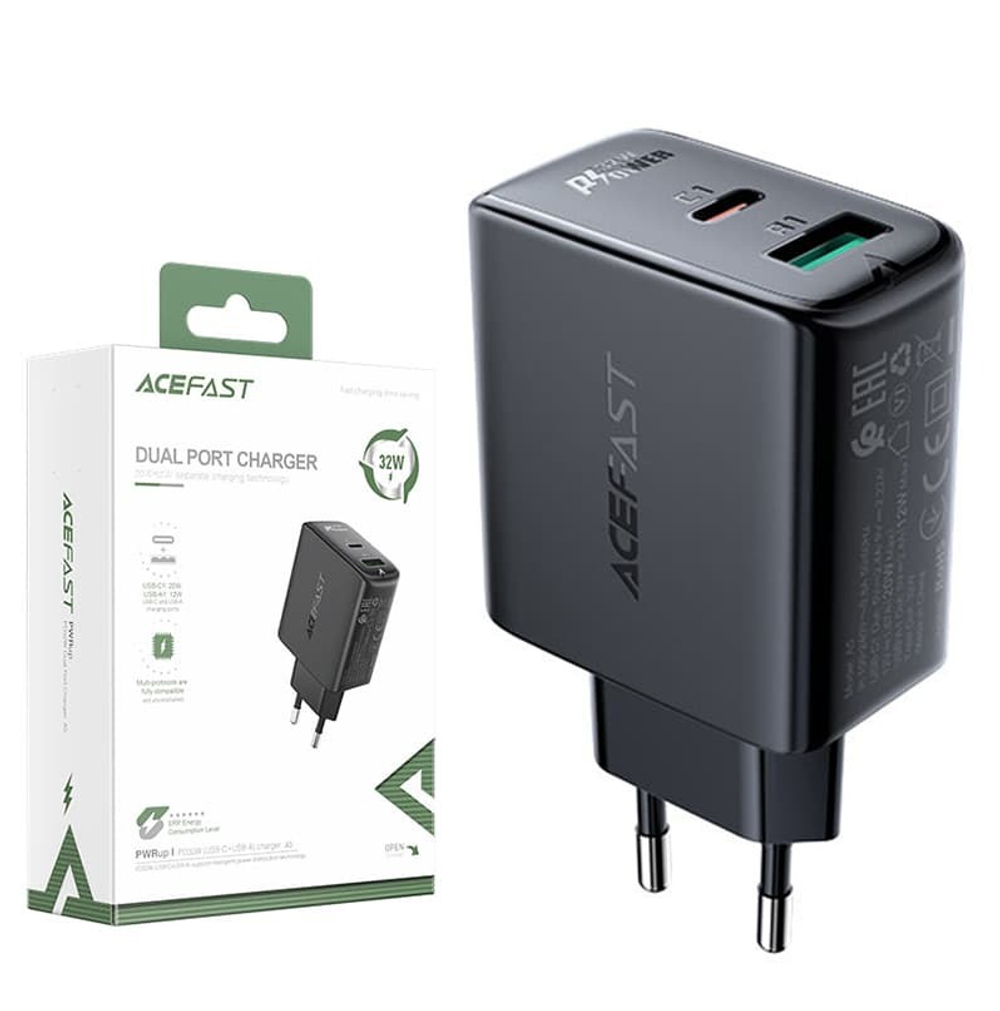 Сетевой адаптер питания ACEFAST A5 1 USB/USB-C PD32W (черный)