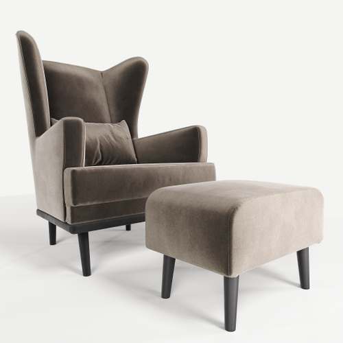 Комплект кресла и пуфа Фантазёр велюр Z-2 (Бежевый) на высоких ножках, для отдыха и чтения книг. В гостиную, балкон, спальню и переговорную комнату.