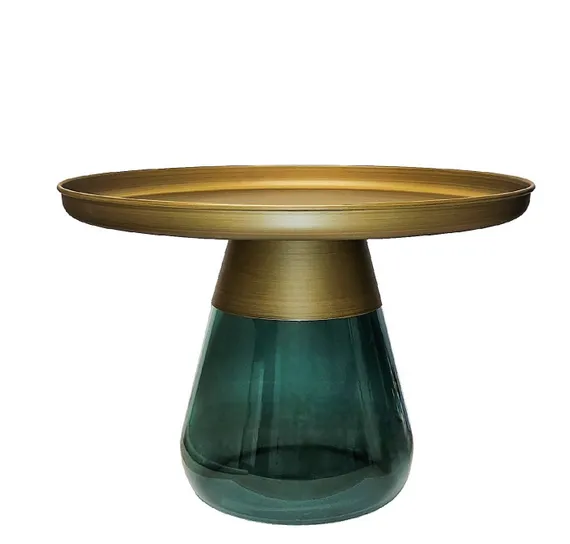 Журнальный столик Zeigna, Ø60х42 см, зеленое стекло, латунь