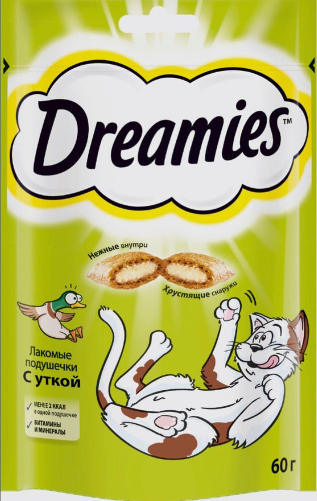 Лакомство Dreamies для кошек лакомые подушечки с уткой 60 г