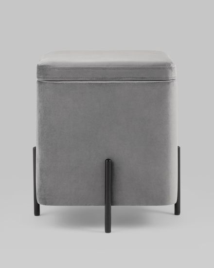 Пуф Грейс квадрат с ящиком велюр серый