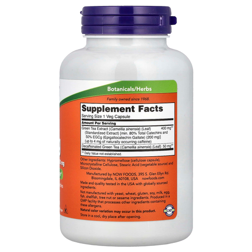 NOW Foods, EGCg, экстракт зеленого чая, 400 мг, 180 растительных капсул