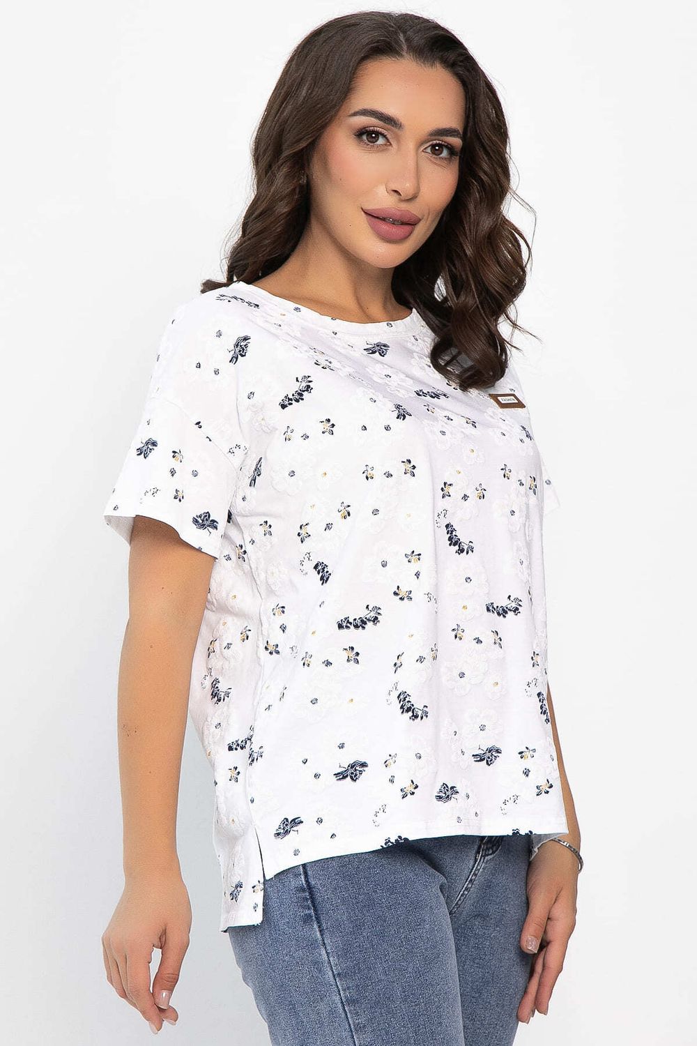 Футболка Мэнси (белая/цветы) Б14127-4М LT Collection