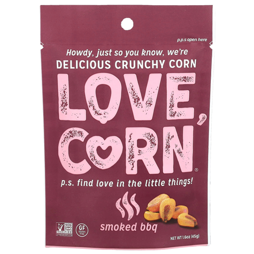 Love Corn, хрустящая кукуруза, копченый барбекю, 45 г (1,6 унции)