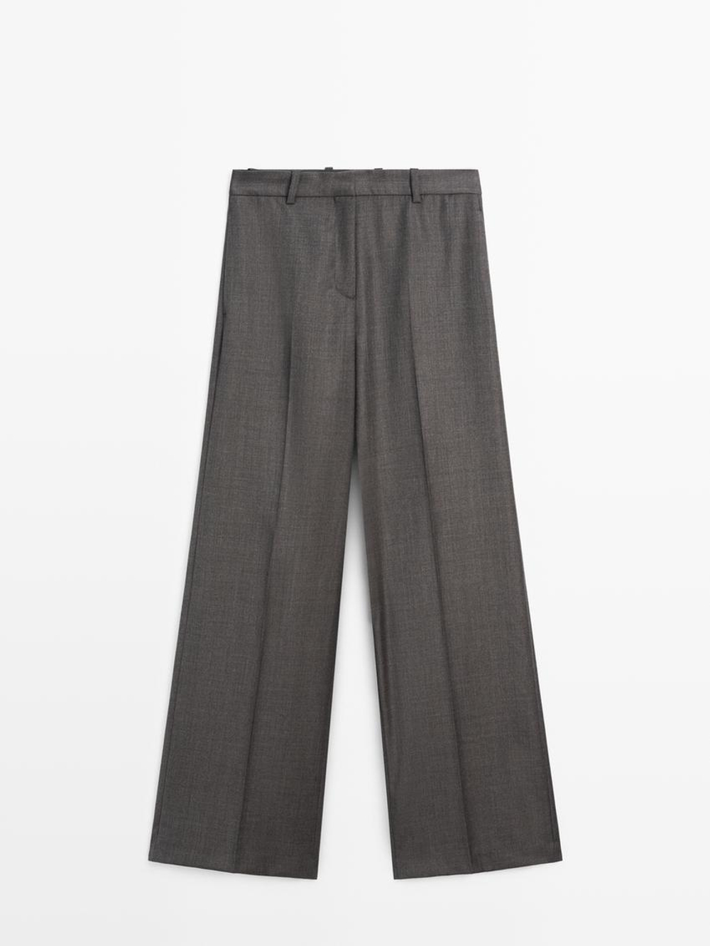 Massimo Dutti Широкие брюки из 100% шерсти, коричневый