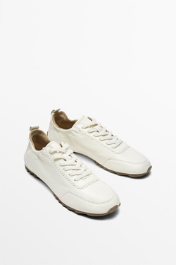 Massimo Dutti Кроссовки из мягкой кожи, белый