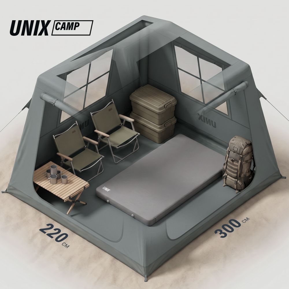 Надувная палатка UNIX Camp Vega 3х2 серый (+ навес)