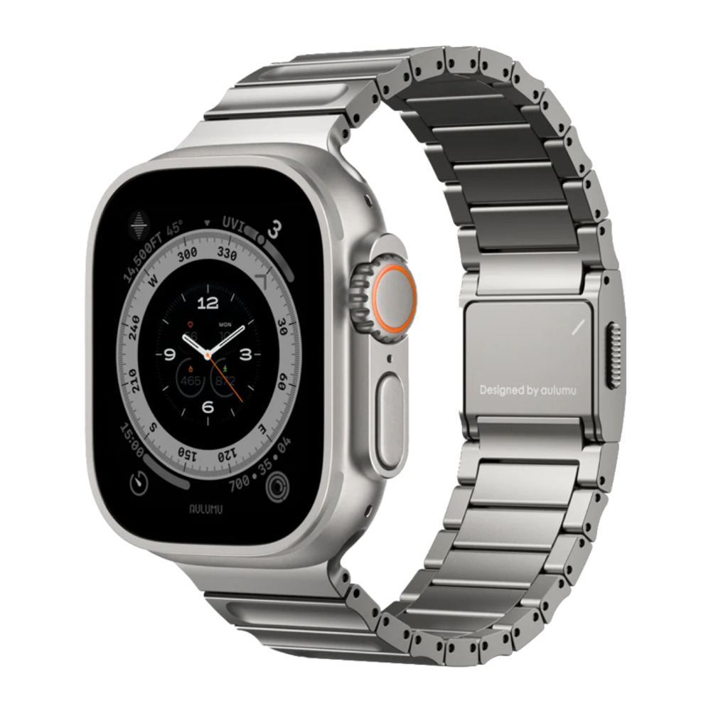 Титановый блочный браслет Aulumu C01 для Apple Watch 44, 45, 46 мм и Ultra 2–3 Браслет из титана с алмазоподобным покрытием и магнитной застёжкой из нержавеющей стали. На запястье обхватом 145–225 мм