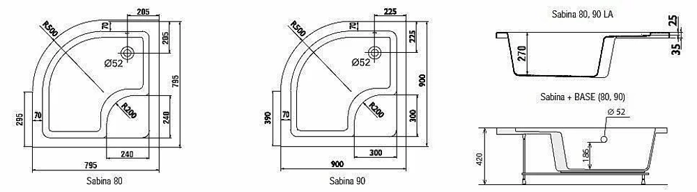 Душевой поддон Ravak Sabina 90х90